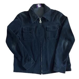 Free People Jacket Womens M Black Velvet Collared Full Zip Utility Pockets Lined